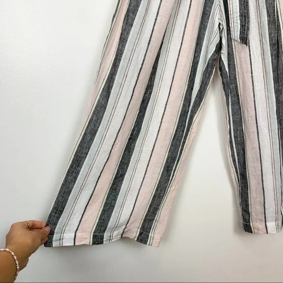Vince Camuto Pastel Striped 100% Linen Cropped Wide Leg Jumpsuit Size Medium - Picture 5 of 15